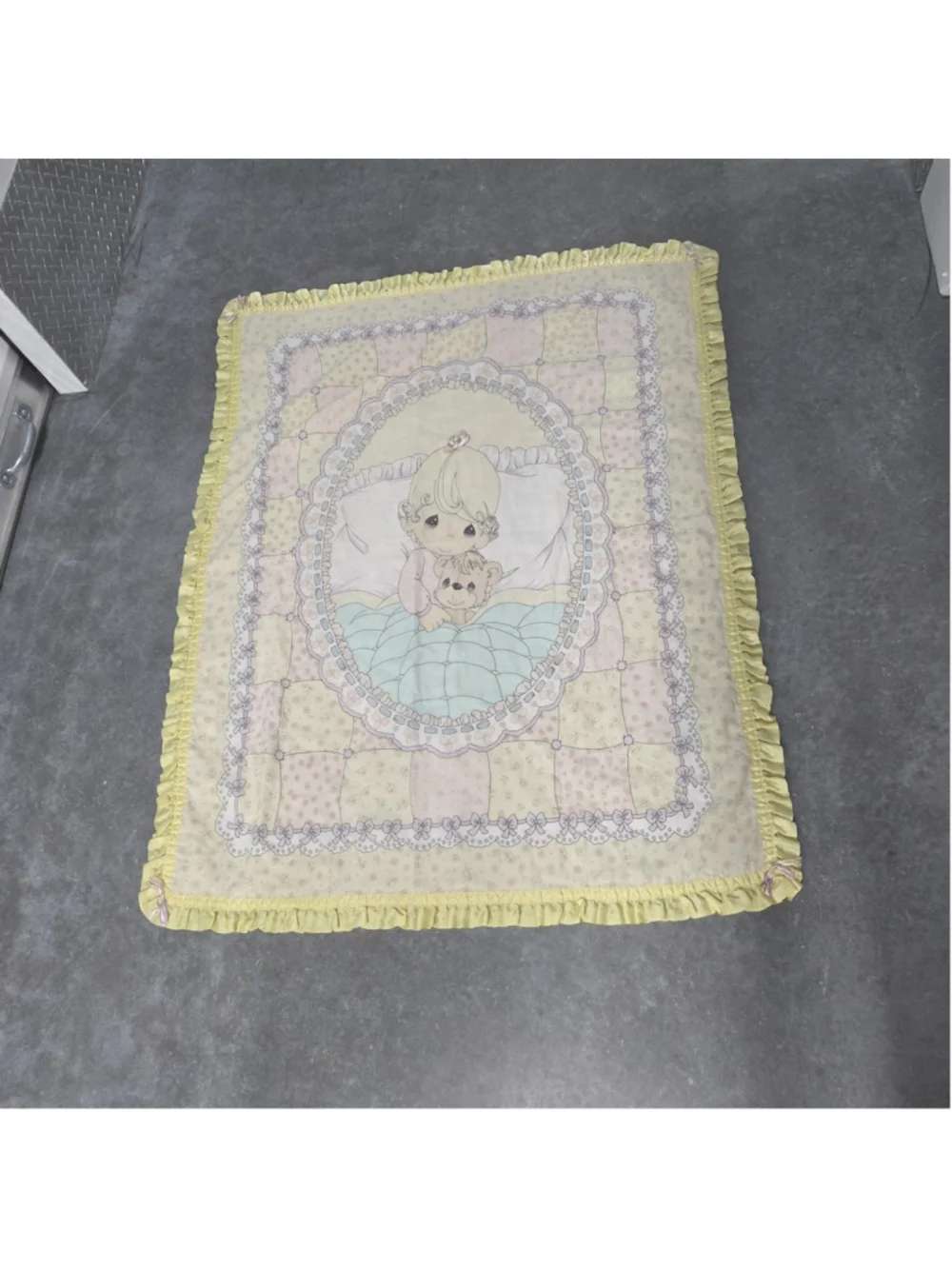 Vintage Precious Moments Crib Quilt Grandmacore Cottagecore Shabby Chic 36x48